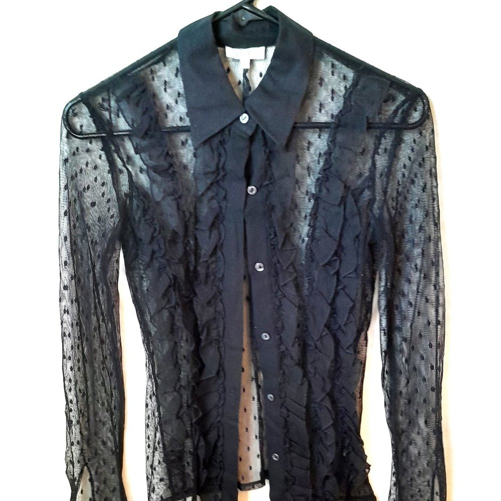 Cache sheer lace blouse button up front
